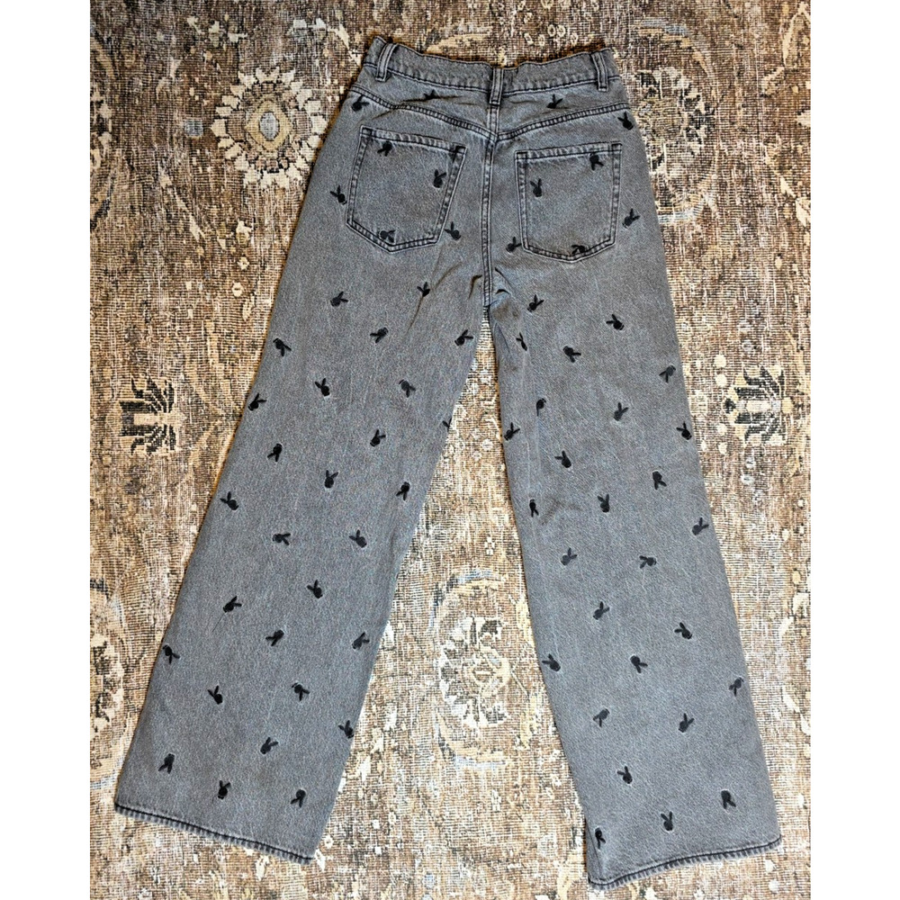 Playboy PacSun Women’s Jeans Size 26 Black/Gray Denim Embroidered Bunnies YTK - Picture 4 of 10